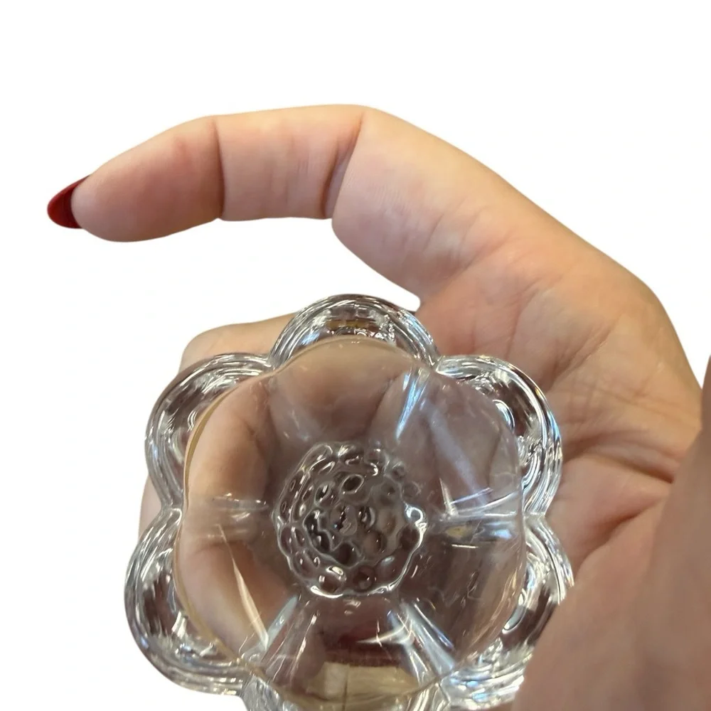 Vintage Clear Glass Perfume Bottle w/ Flower Stopper Vanity Decor
